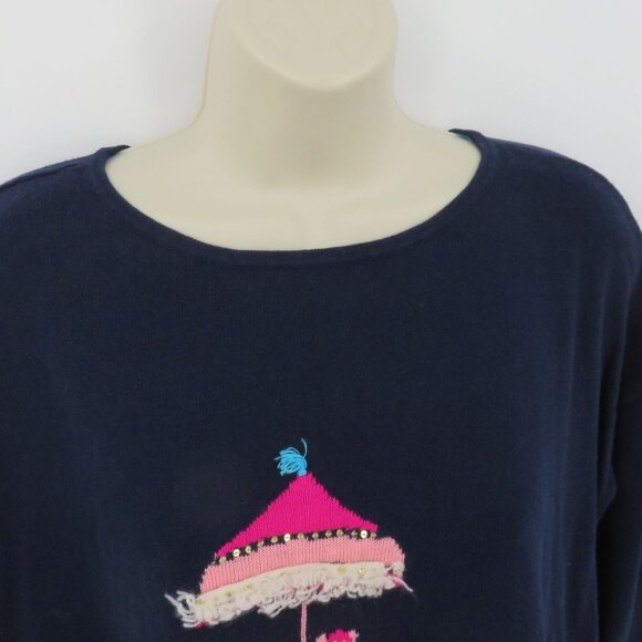 Lilly Pulizer Women Small 000621 Caralynn Elephant Sweater Blue Gold Buttons Top - Picture 2 of 12